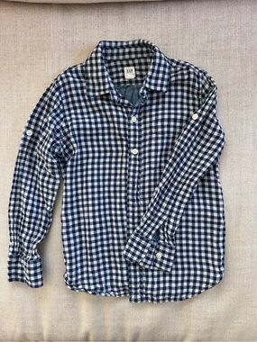 GAP kids Navy and White Gingham Button-Down Shirt